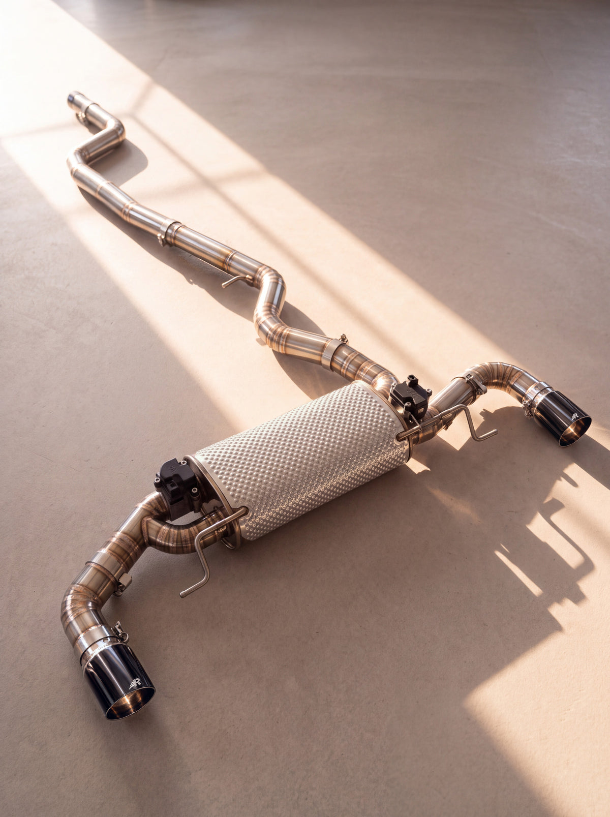 Brushed titanium valved exhaust for BMW 230i B48 G42 2.0L (2022+), pure sound without resonator, Rog gloss black tips - RogMotorsport